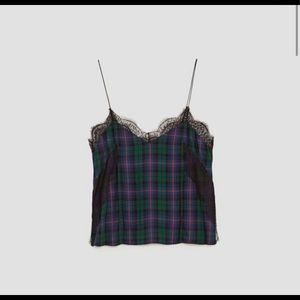 Zara Lace & Plaid Blouse